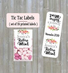 two labels with flowers and hearts on them