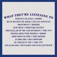 a blue and white poster with the words what they're listening to