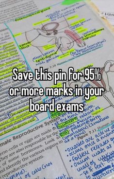 an open book with the words save this pin for 9 % or more marks in your board exam