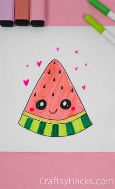 a drawing of a watermelon with hearts on it's head and eyes