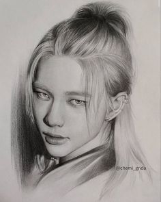 a pencil drawing of a woman with long hair