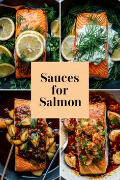 salmon and potatoes with sauces for salmon