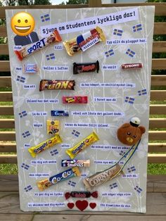 a bulletin board with candy and candies on it