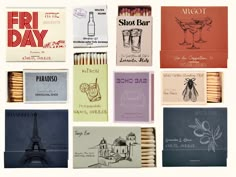 matches are lined up in front of the eiffel tower and other matchboxes