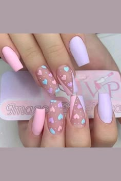 Valentine Nail Art, Valentine Nails, Colorful Nails, Nail Designs Valentines, Acrylic Nails Coffin Pink, Nail Swag, Kawaii Nails, Short Acrylic Nails Designs