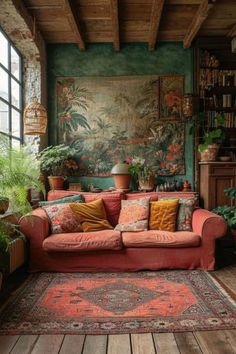 a living room filled with furniture and lots of plants