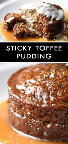 sticky toffe pudding on a plate with orange sauce