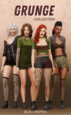 three females in different outfits with the caption grunge collection