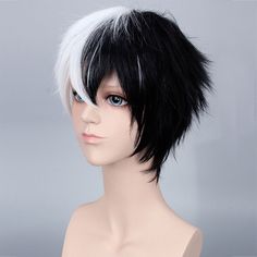 Black White Cosplay Anime Party Hair Wig Heat Resistant White Cosplay Wig, Black And White Wig, Anime Danganronpa, Danganronpa Monokuma, Anime Party, Anime Wigs, How To Curl Short Hair, Mens Wigs, Dangan Ronpa