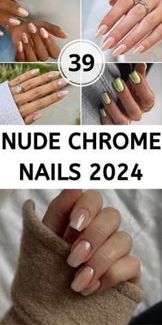 Nude Glass Nails, Neutral With Chrome Nails, Natural Neutral Nails, Chrome Nails Beige, Neutral Nails 2024 Trends, November Nails Chrome, Chrome Dip Nails Ideas, Chrome Nails Inspiration, Nude Chrome Nails Short