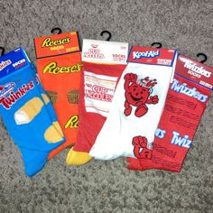 Brand New Set Of Five Graphic, Print Crew Socks, Fits Men Shoe Size 6 To 12 We Have The Twinkies, The Reesie Cup Cuppa Noodles, Kool-Aid, And Twiddlers Future Bedroom, Wool Blend Socks, Hipster Cat, Unique Socks, Sour Patch Kids, Mens Crew Socks, Fits Men, Comfortable Socks, Kool Aid