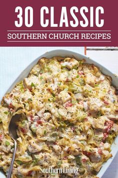 the cover of southern living's 30 classic southern church recipes, with a spoon in it