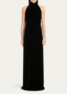 Max Mara Armida Long Velvet Halter Backless Dress - Bergdorf Goodman Luxury Halter Neck Slip Dress With Back Opening, Luxury Floor-length Halter Dress, Luxury Halter Neck Bias Cut Maxi Dress, Black Velvet Halter Dress, Luxury Sleeveless Bias-cut Halter Dress, Halter Backless Dress, Travel Size Perfume, Evening Flats, Cocktail Jacket