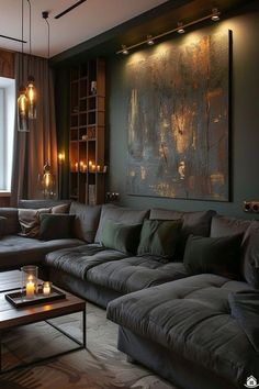 Home Decor: #homedecor, #interiordesign, #homedesign, #decor inspiration Black Japandi Living Room, Small Living Room Decor Dark, Black Wall Living Room Decorating Ideas, Grunge Living Room Aesthetic, Living Room Decor Dark Brown Couch, Black Living Room Accent Wall, Living Room Decor Black Couch, Dark Lounge Room Ideas, Moody Tv Room