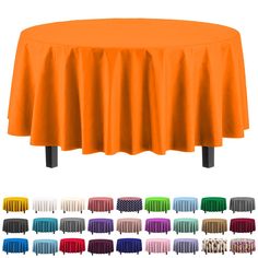 an orange table cloth with different colors