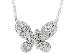 0.33ctw round white diamond, rhodium over 10k white gold butterfly necklace with a rope chain. Measures approximately 18"L x 7/16"W. Has a spring ring clasp closure and jump ring at 16". Gold Butterfly Necklace, Butterfly Necklace Gold, Jtv Jewelry, Broken Chain, Gold Butterfly, Butterfly Necklace, Rope Chain, Cultured Pearls, Diamond Gemstone