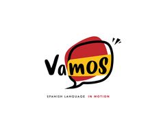 the spanish language in motion logo is designed to look like a speech bubble with an image of