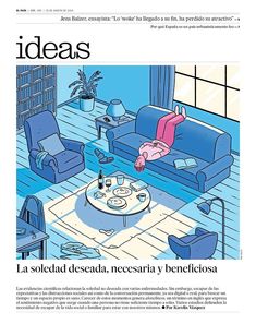 an article in the spanish magazine ideas featuring a living room with blue furniture