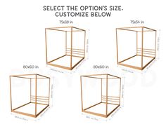 three different sizes of wooden shelves with measurements for each shelf in the same size and width