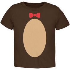 a brown t - shirt with a red bow on it's head and ears