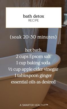 Detoxing baths are not only a great way of relaxing, but also improving your health. | bath detox recipe Bath Detox, Detox Bath, Ginger Essential Oil, Detox Tips, Natural Detox, Body Detox, Healthy Smoothie, Detox Juice, Detox Cleanse