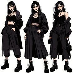 Goth Anime Outfit, Casual Goth Aesthetic, Anime Inspired Outfits Aesthetic, Goth Outfits Drawing, Main Character Aesthetic Outfits, Alt Fashion Outfits, Anime Goth Outfits, Fashion Anime, Fashion 90s