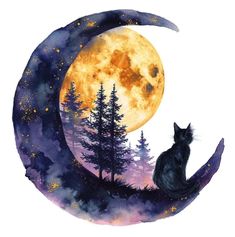 a painting of a cat sitting on the moon