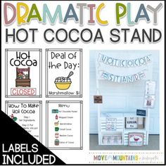 the hot cocoa stand includes labels, instructions and pictures to make it look like they're