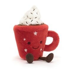 JellyCat Amuseable Hot Chocolate Plush Jellycat Stuffed Animals, Delicious Hot Chocolate, Embroidered Stars, Red Fur, Christmas Hot Chocolate, Red Mug, Chocolate Sprinkles, Cuddly Toy, Christmas Plush