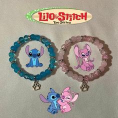 Stitch & Angel Matching Beaded Bracelets Message me if sizes need to be changed Available sizings are- 15cm, 16cm, 17cm, & 18cm Stitch Disney Bracelet, Matching Items For Best Friends, Matching Bracelets Characters, Stitch Bracelet Ideas, Matching Character Bracelets, Beaded Themed Stretch Bracelet For Friendship, Themed Beaded Bracelet Jewelry, Cute Bracelets Ideas Beads, Bff Bracelet Ideas