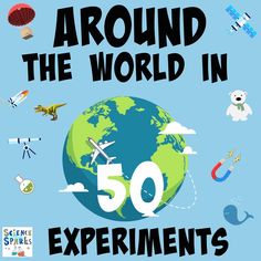 the cover of around the world in 50 experiments, with pictures of airplanes and other objects