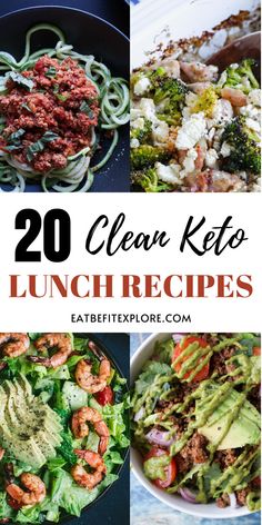 Graphic with 4 images of dishes and the title "20 Clean Keto Lunch Recipes" Keto Meal Prep Ideas For The Week, No Carb Lunch Recipes, Keto Diet For Beginners Easy, Clean Keto Lunch Ideas, Best Keto Meal Prep, Easy Lunch Ideas Keto, Quick And Easy Keto Lunch, Cleanse Before Keto Diet, Atkins Lunch Ideas