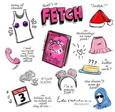 a drawing of different types of clothing on a white background with the words fetch written below it