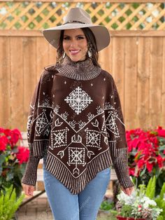 This gorgeous Mexican Artisanal Poncho is perfect for the cold months ahead! The thick sweater material and long sleeves will keep you warm all winter long. The turtle neck and fair isle design adds that perfect pop of color and style to your wardrobe. This poncho is knit, has open sides and it comes in one size so anyone ranging from size Small to 2x will be able to wear it. Acrylic Turtleneck Outerwear For Cold Weather, Cozy Long-sleeve Winter Cape, Cozy Long Sleeve Winter Cape, Cozy Winter Cape, Cozy Winter Cape With Batwing Sleeves, Acrylic Poncho Shawl For Fall, Winter Shawl Knitted Cardigan, Acrylic Shawl Poncho For Fall, Bohemian Winter Cape One Size