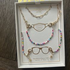 This Is New In Box. Cynthia Rowley Gold Beaded Chain For Your Mask And Multi Color Beads And Gold Eye Glasses Chain. Metal Beaded Glasses Chains For Gifts, Beaded Metal Glasses Chains As Gift, Metal Beaded Glasses Chains As Gift, Gold Glasses Chains With Colorful Glass Beads, Mask And Glasses, Light Pink Jewelry, Sterling Silver Anklet, Dragonfly Earrings, Color Beads