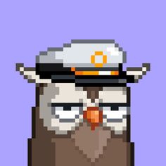 an owl with a hat and glasses on it's head, in pixel art style