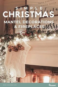 a fireplace decorated for christmas with stockings hanging from the mantle