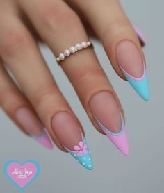 Pink And Blue Nails, Vibrant Nails, Work Nails, Blue Nail Designs, Blue Nail, Coffin Nails Long, Pastel Nails