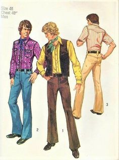 Mens Western Vest, 1970s Mens Fashion, 70s Fashion Men, 70s Mode, 70s Inspired Outfits, Mens Sewing Patterns, Western Vest, 70s Men, 70s Outfits