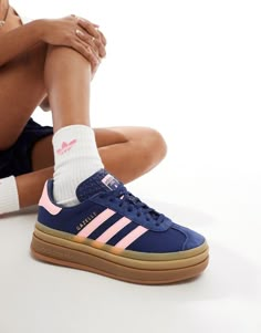 Shoes by adidas Originals A pop of colour Low-profile design Lace-up fastening Padded cuff Signature adidas branding Platform sole Textured grip tread Pop Of Color Outfits, Colourful Sneakers, Pink Gazelles, 2024 Shoes, Bright Shoes, Gazelle Bold, Bold Shoes, Adidas Originals Gazelle, Adidas Branding