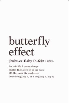 the words butterfly effect are in black and white