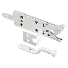 a white door handle and latch on a white background with clippings for the handles