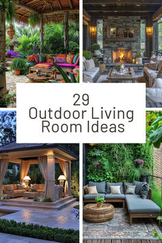 an outdoor living room with lots of furniture