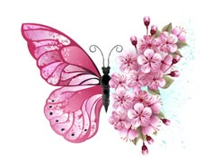 a butterfly with pink flowers on its wings