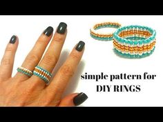 a woman's hand with rings and bracelets on her fingers, next to an advertisement for simple pattern for diy rings