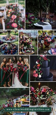 a collage of photos with flowers, candles and cake on it's table