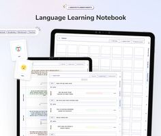 the language learning notebook is open on two laptops