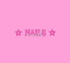 the word nails is written in pink on a pink background with three star shaped shapes