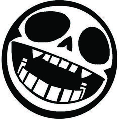 a black and white image of a smiling skull