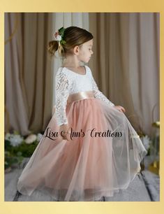 Flower Girl Dress Light Peach Tulle Bohemian Style – Lisa Ann's Creations Light Peach Dress, Peach Flower Girl Dress, Long Flower Girl Dresses, Tulle Flower Girl, Tulle Flowers, Peach Dress, Dress Sash, Flower Girl Dresses Tulle, Blush Dresses